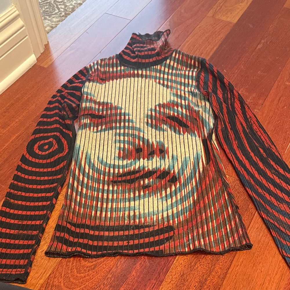 Jean Paul Gaultier x FUZZI Mesh Face Print Turtleneck – Size M 🔥